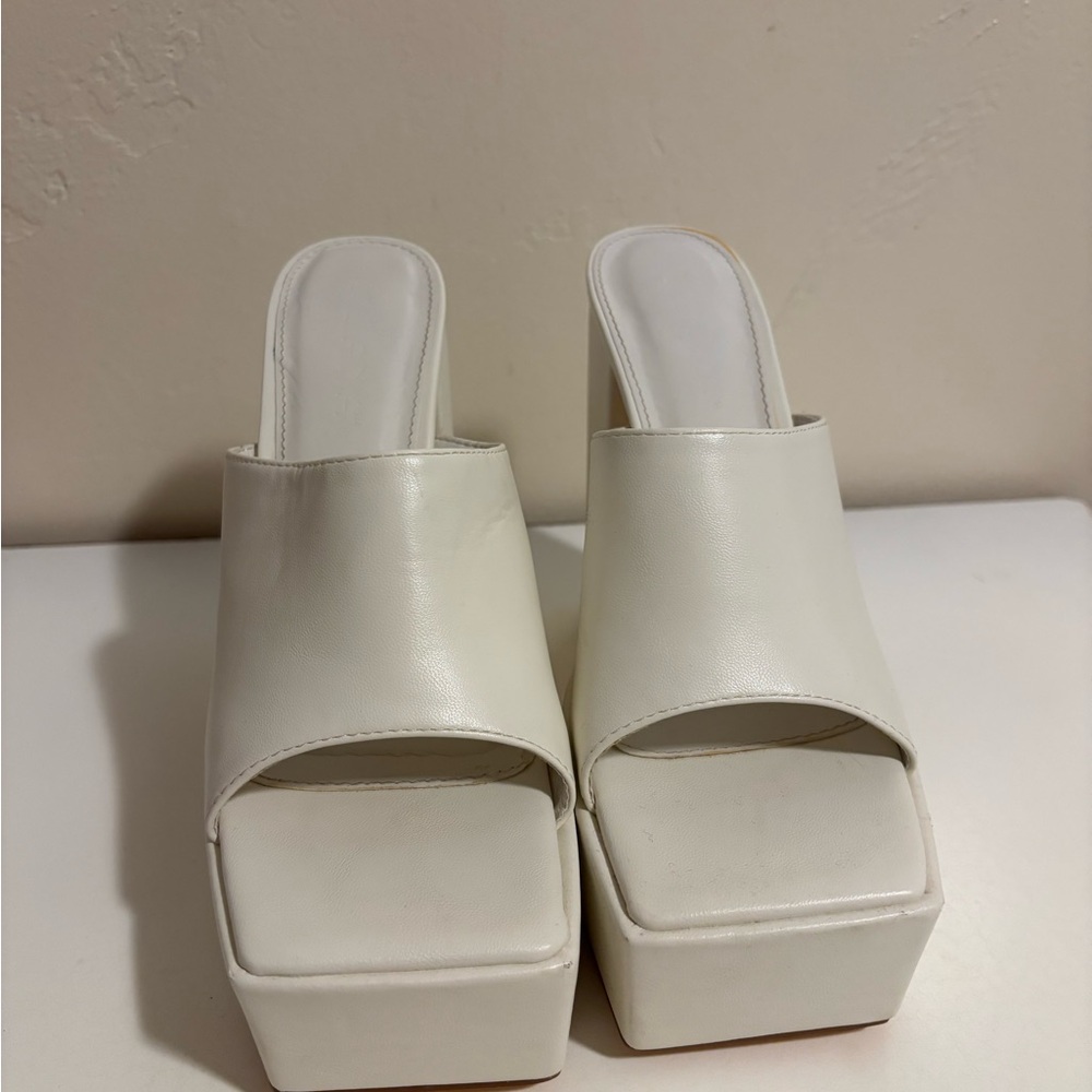 Elegant White Platform Mules